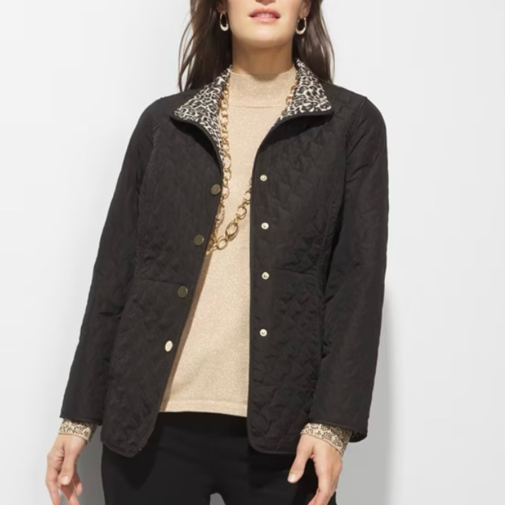 CHICO’S Cheetah Reversible Quilt Jacket Sz 0 - Picture 4 of 16